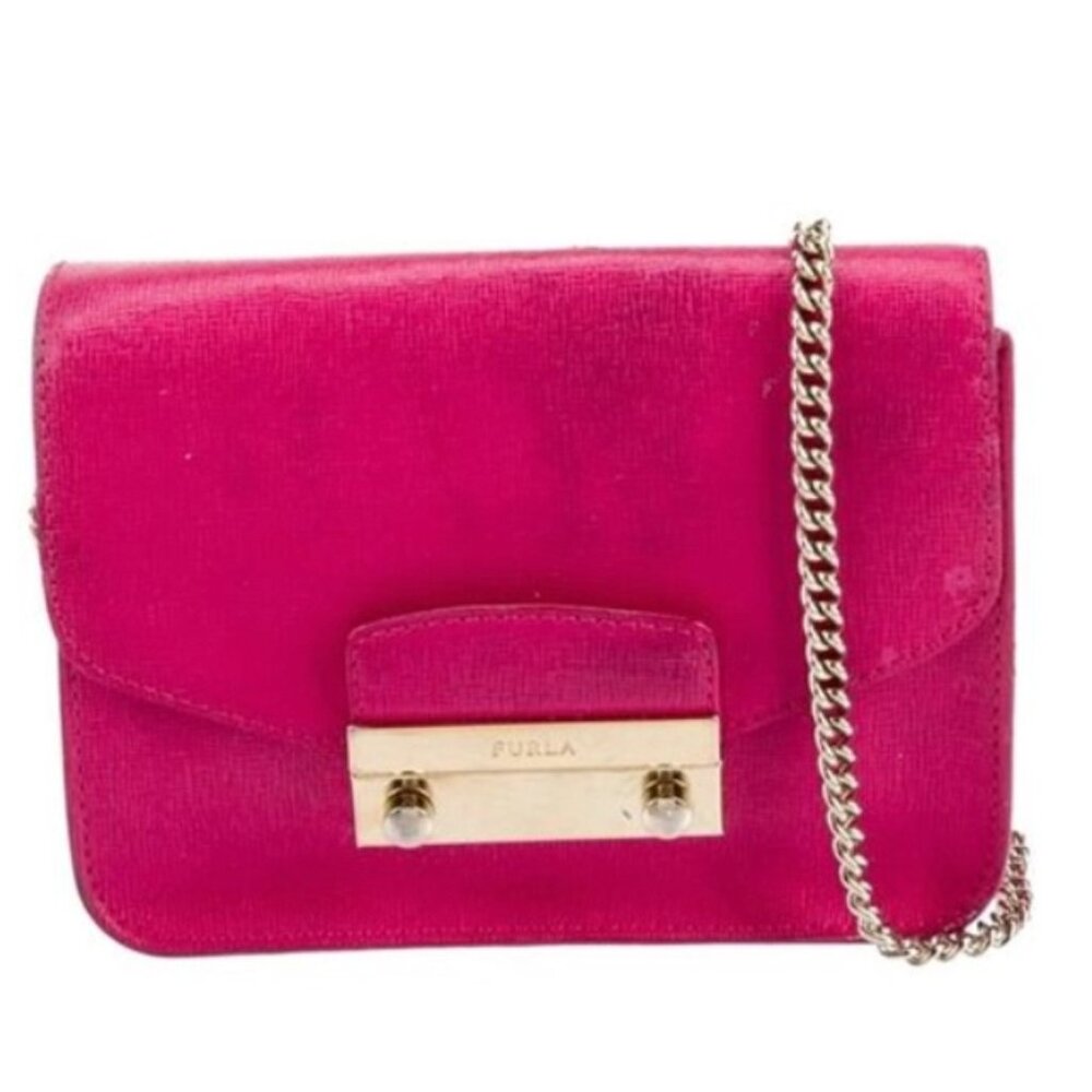 FURLA Red Leather Mini Crossbody Bag with Top Handle & Push-Lock Closure